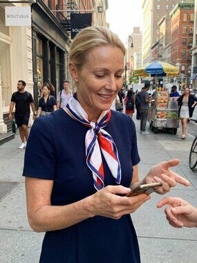 Vintage 70s Auteuil Fabrics Geometric Red and Blue Scarf